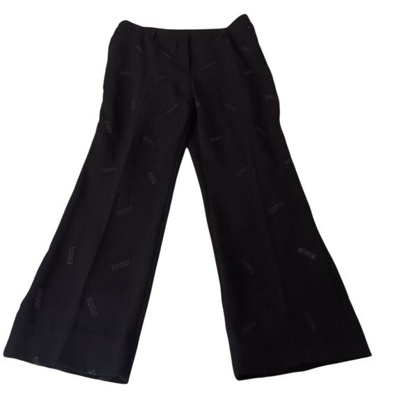 AKRIS Wide Leg Double Face Wool Pants 12 Ankle 33x26 Embellished Dressy Career - Picture 7 of 14